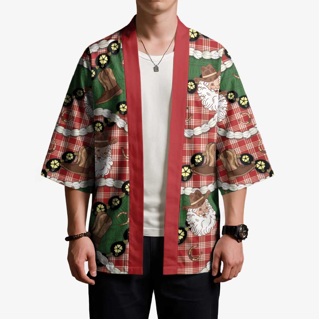 Cowboy Hawaii Mele Kalikimaka Kimono Paniolo Kukui Nut Pikake Lei Red Version - Polynesian Pride