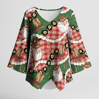 Cowboy Hawaii Mele Kalikimaka Kimono Sleeve Blouse Paniolo Kukui Nut Pikake Lei Red Version - Polynesian Pride