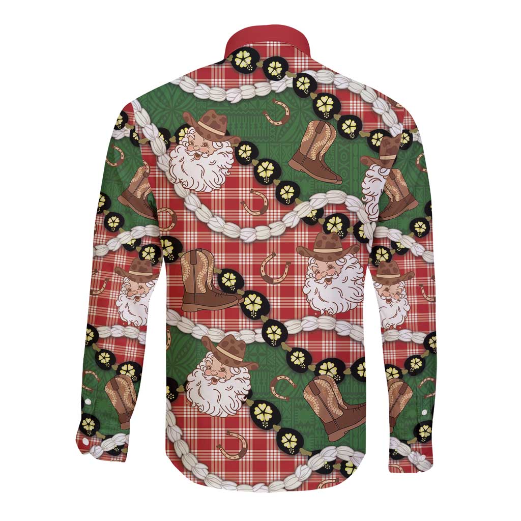 Cowboy Hawaii Mele Kalikimaka Long Sleeve Button Shirt Paniolo Kukui Nut Pikake Lei Red Version - Polynesian Pride