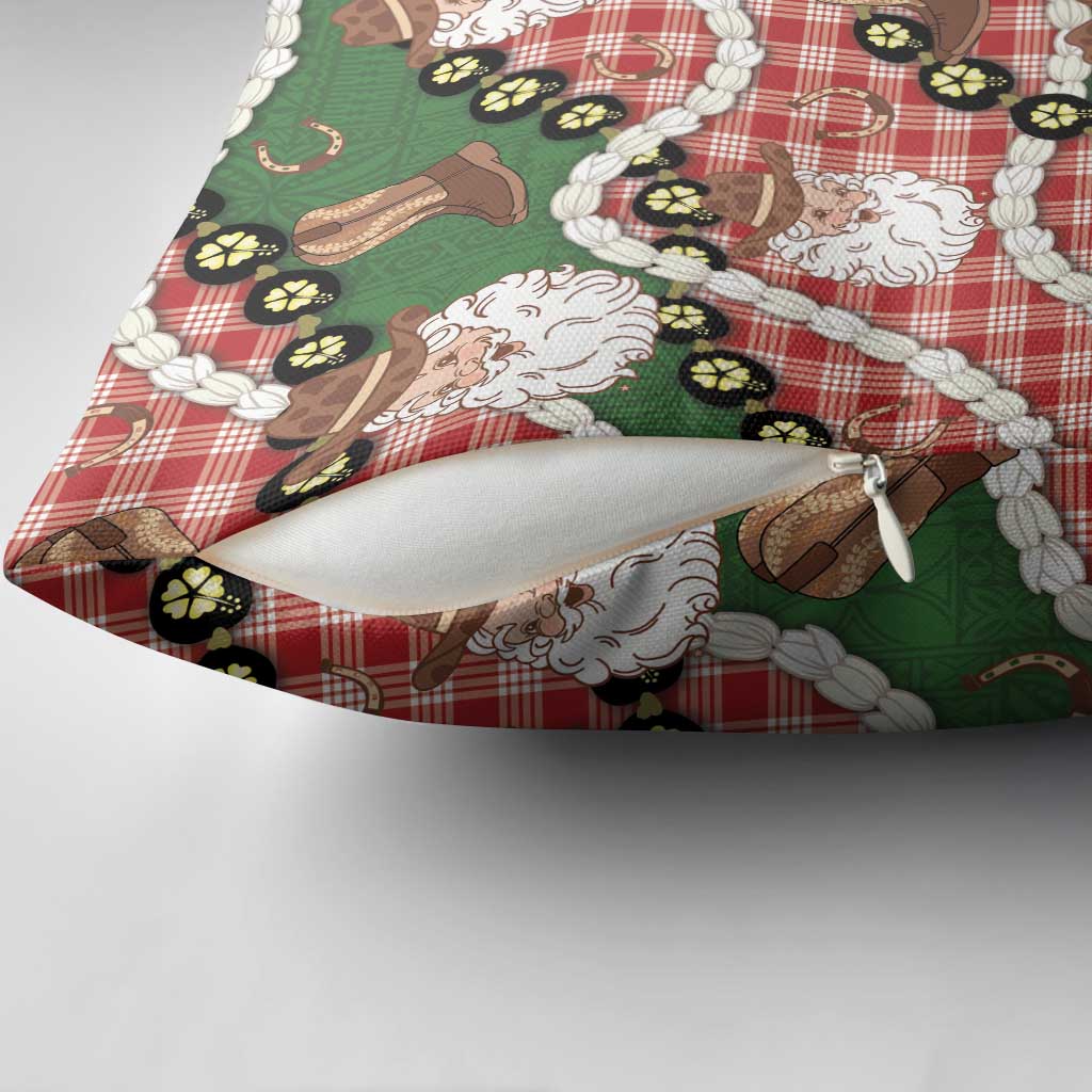 Cowboy Hawaii Mele Kalikimaka Pillow Cover Paniolo Kukui Nut Pikake Lei Red Version - Polynesian Pride