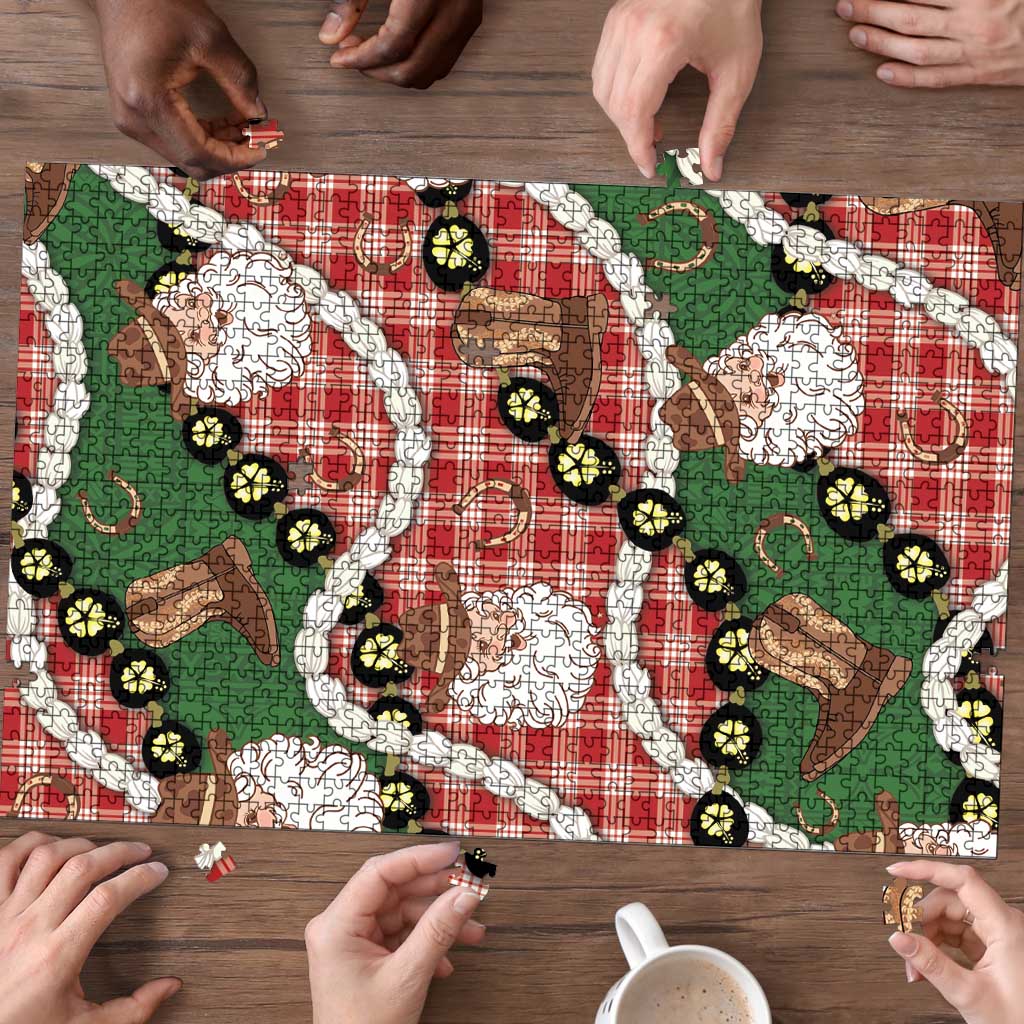 Cowboy Hawaii Mele Kalikimaka Puzzle Paniolo Kukui Nut Pikake Lei Red Version - Polynesian Pride