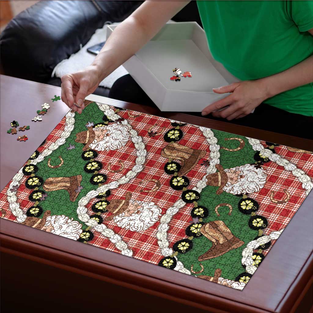 Cowboy Hawaii Mele Kalikimaka Puzzle Paniolo Kukui Nut Pikake Lei Red Version - Polynesian Pride