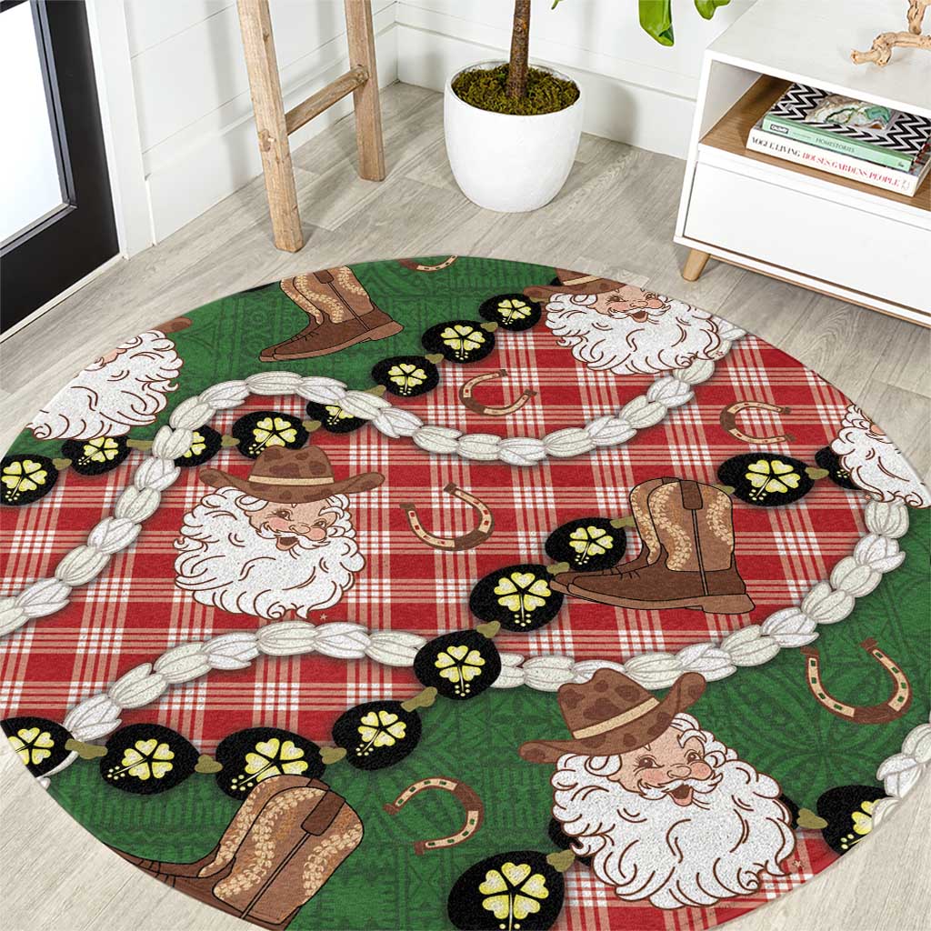Cowboy Hawaii Mele Kalikimaka Round Carpet Paniolo Kukui Nut Pikake Lei Red Version - Polynesian Pride