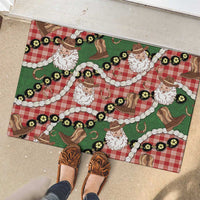 Cowboy Hawaii Mele Kalikimaka Rubber Doormat Paniolo Kukui Nut Pikake Lei Red Version - Polynesian Pride