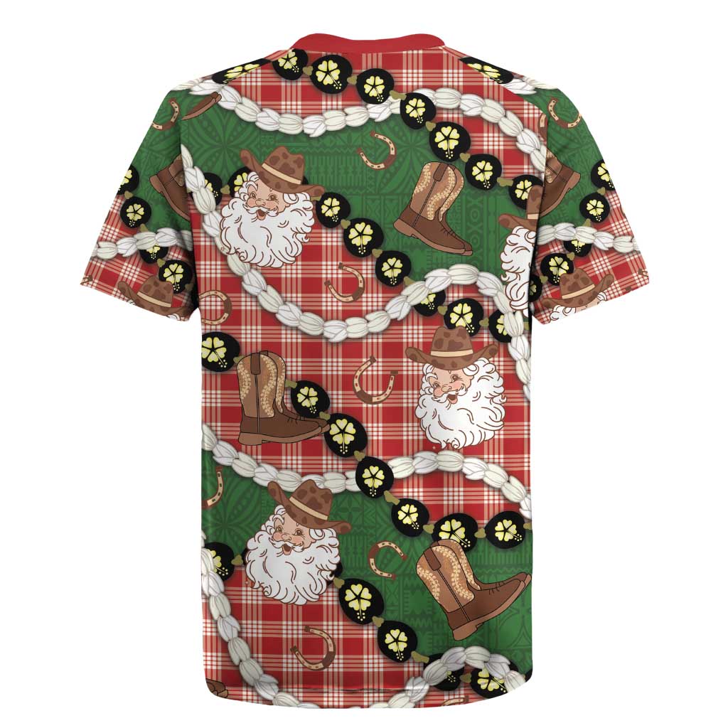 Cowboy Hawaii Mele Kalikimaka Rugby Jersey Paniolo Kukui Nut Pikake Lei Red Version - Polynesian Pride