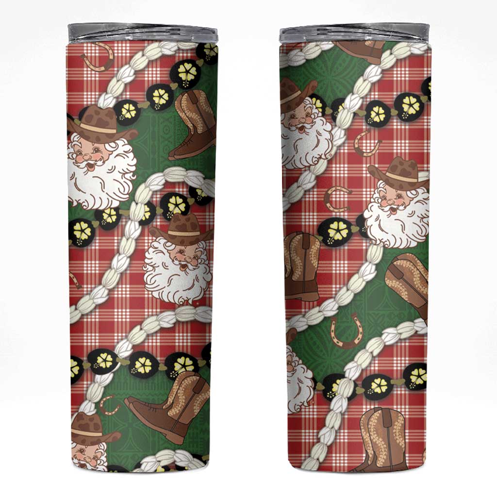 Cowboy Hawaii Mele Kalikimaka Skinny Tumbler Paniolo Kukui Nut Pikake Lei Red Version - Polynesian Pride