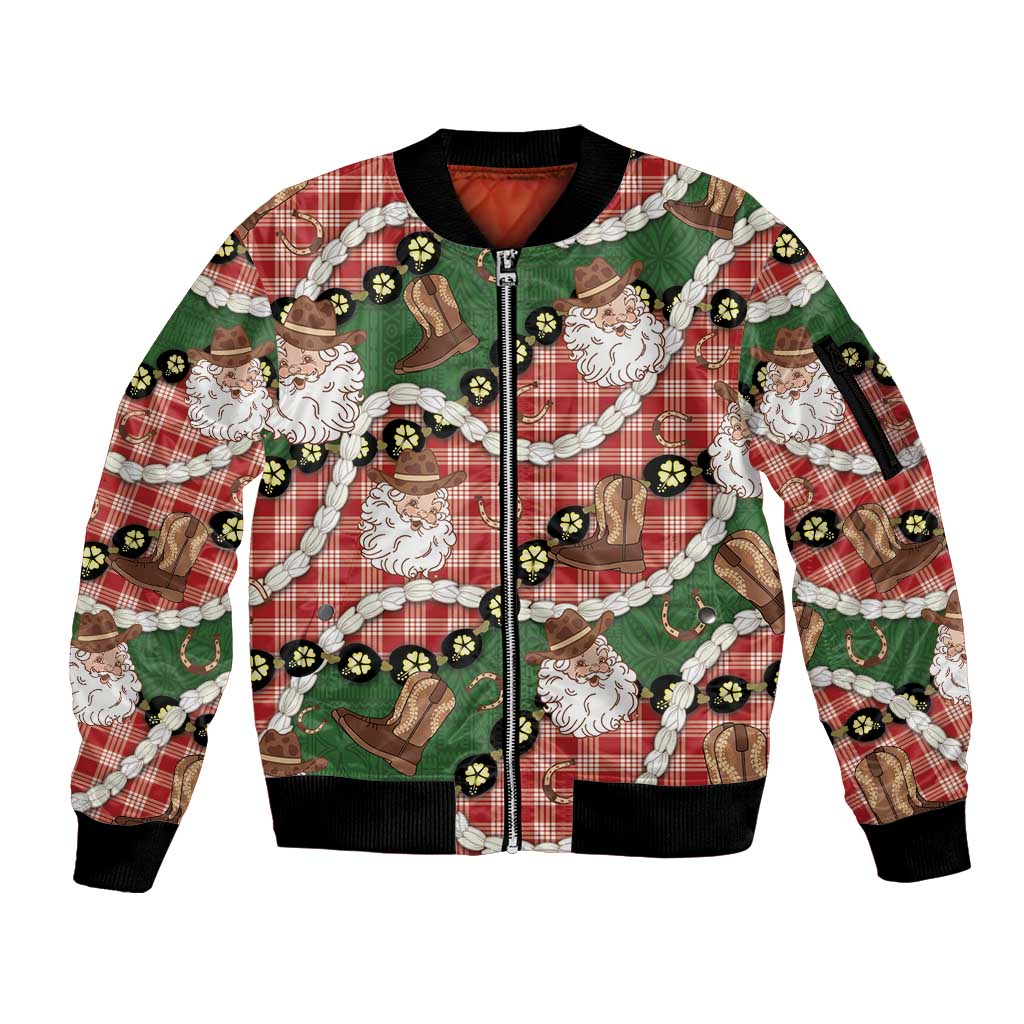 Cowboy Hawaii Mele Kalikimaka Sleeve Zip Bomber Jacket Paniolo Kukui Nut Pikake Lei Red Version LT14 Unisex Red - Polynesian Pride