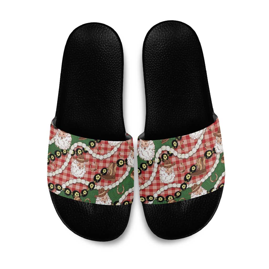 Cowboy Hawaii Mele Kalikimaka Slide Sandals Paniolo Kukui Nut Pikake Lei Red Version LT14 Red - Polynesian Pride