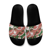 Cowboy Hawaii Mele Kalikimaka Slide Sandals Paniolo Kukui Nut Pikake Lei Red Version - Polynesian Pride