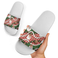 Cowboy Hawaii Mele Kalikimaka Slide Sandals Paniolo Kukui Nut Pikake Lei Red Version - Polynesian Pride