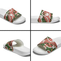 Cowboy Hawaii Mele Kalikimaka Slide Sandals Paniolo Kukui Nut Pikake Lei Red Version - Polynesian Pride