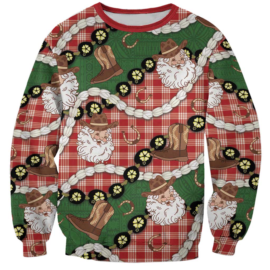 Cowboy Hawaii Mele Kalikimaka Sweatshirt Paniolo Kukui Nut Pikake Lei Red Version - Polynesian Pride