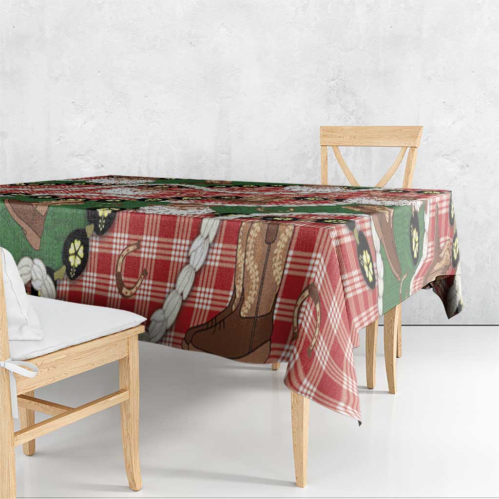 Cowboy Hawaii Mele Kalikimaka Tablecloth Paniolo Kukui Nut Pikake Lei Red Version - Polynesian Pride