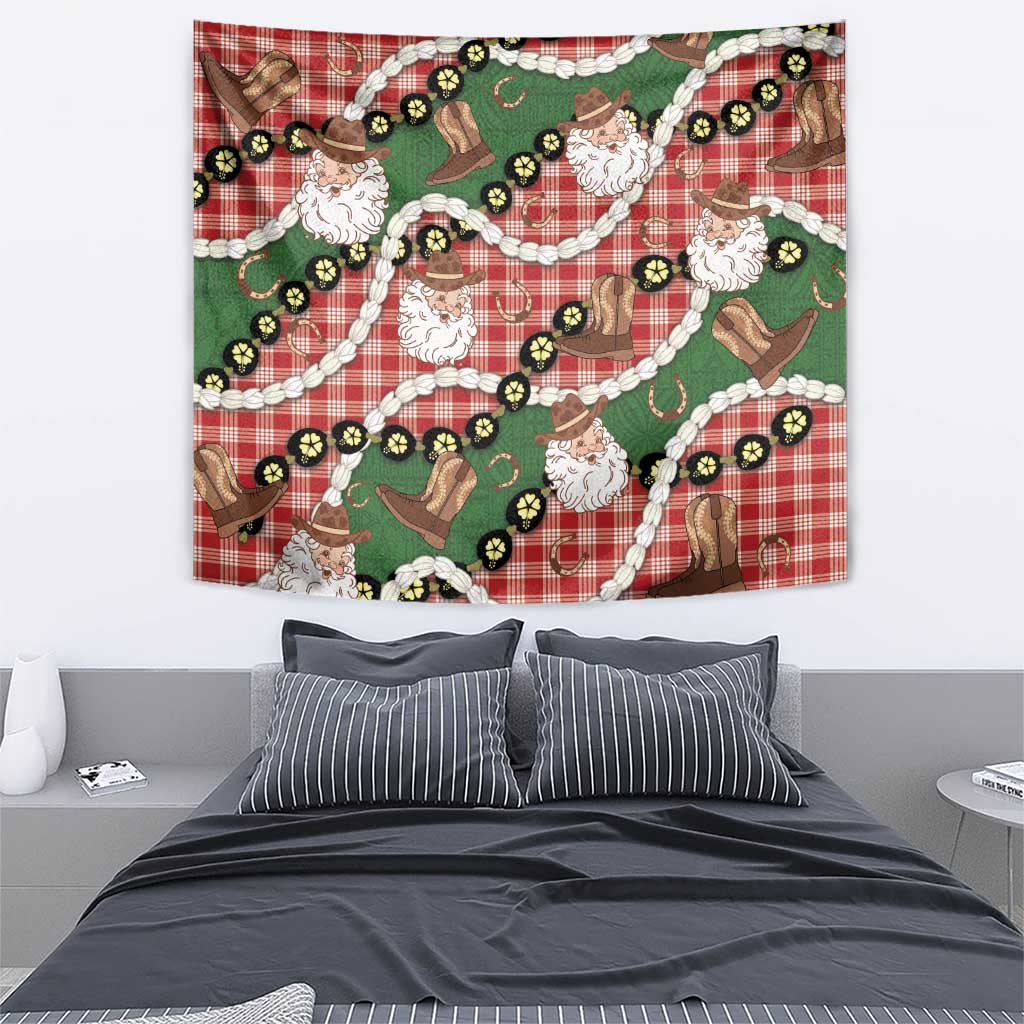 Cowboy Hawaii Mele Kalikimaka Tapestry Paniolo Kukui Nut Pikake Lei Red Version - Polynesian Pride