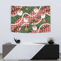 Cowboy Hawaii Mele Kalikimaka Tapestry Paniolo Kukui Nut Pikake Lei Red Version - Polynesian Pride