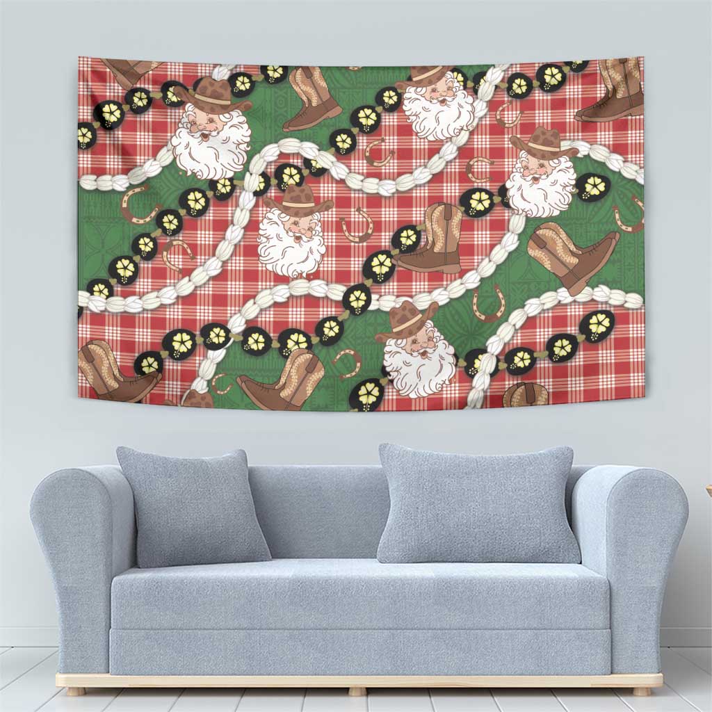 Cowboy Hawaii Mele Kalikimaka Tapestry Paniolo Kukui Nut Pikake Lei Red Version - Polynesian Pride