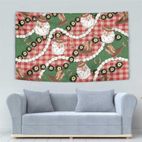 Cowboy Hawaii Mele Kalikimaka Tapestry Paniolo Kukui Nut Pikake Lei Red Version - Polynesian Pride