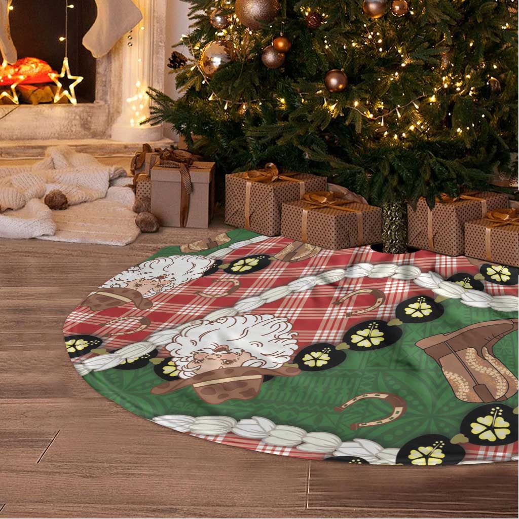 Cowboy Hawaii Mele Kalikimaka Tree Skirt Paniolo Kukui Nut Pikake Lei Red Version - Polynesian Pride