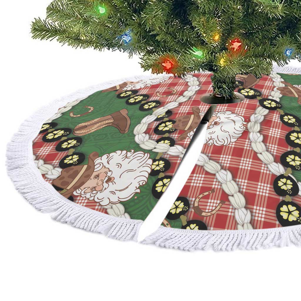 Cowboy Hawaii Mele Kalikimaka Tree Skirt Paniolo Kukui Nut Pikake Lei Red Version - Polynesian Pride