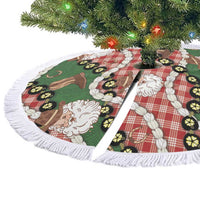Cowboy Hawaii Mele Kalikimaka Tree Skirt Paniolo Kukui Nut Pikake Lei Red Version - Polynesian Pride