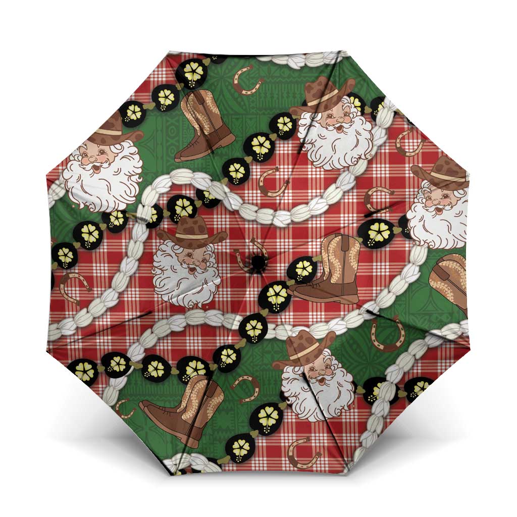 Cowboy Hawaii Mele Kalikimaka Umbrella Paniolo Kukui Nut Pikake Lei Red Version LT14 One Size Folded 11.42 inch Opened Diameter 37.4 inch Red - Polynesian Pride