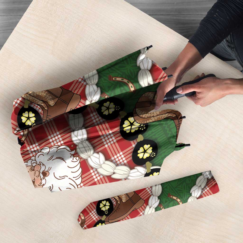 Cowboy Hawaii Mele Kalikimaka Umbrella Paniolo Kukui Nut Pikake Lei Red Version - Polynesian Pride