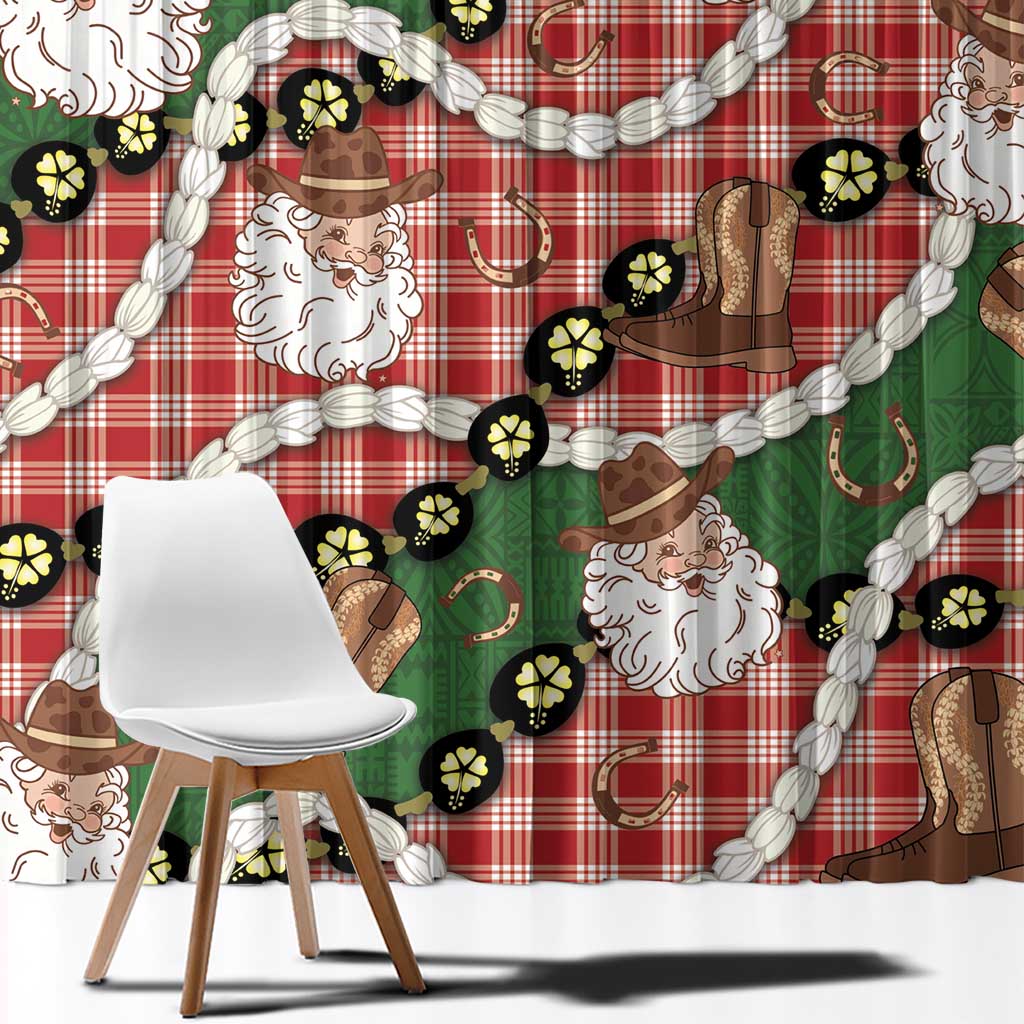 Cowboy Hawaii Mele Kalikimaka Window Curtain Paniolo Kukui Nut Pikake Lei Red Version - Polynesian Pride