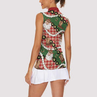 Cowboy Hawaii Mele Kalikimaka Women Sleeveless Polo Shirt Paniolo Kukui Nut Pikake Lei Red Version - Polynesian Pride