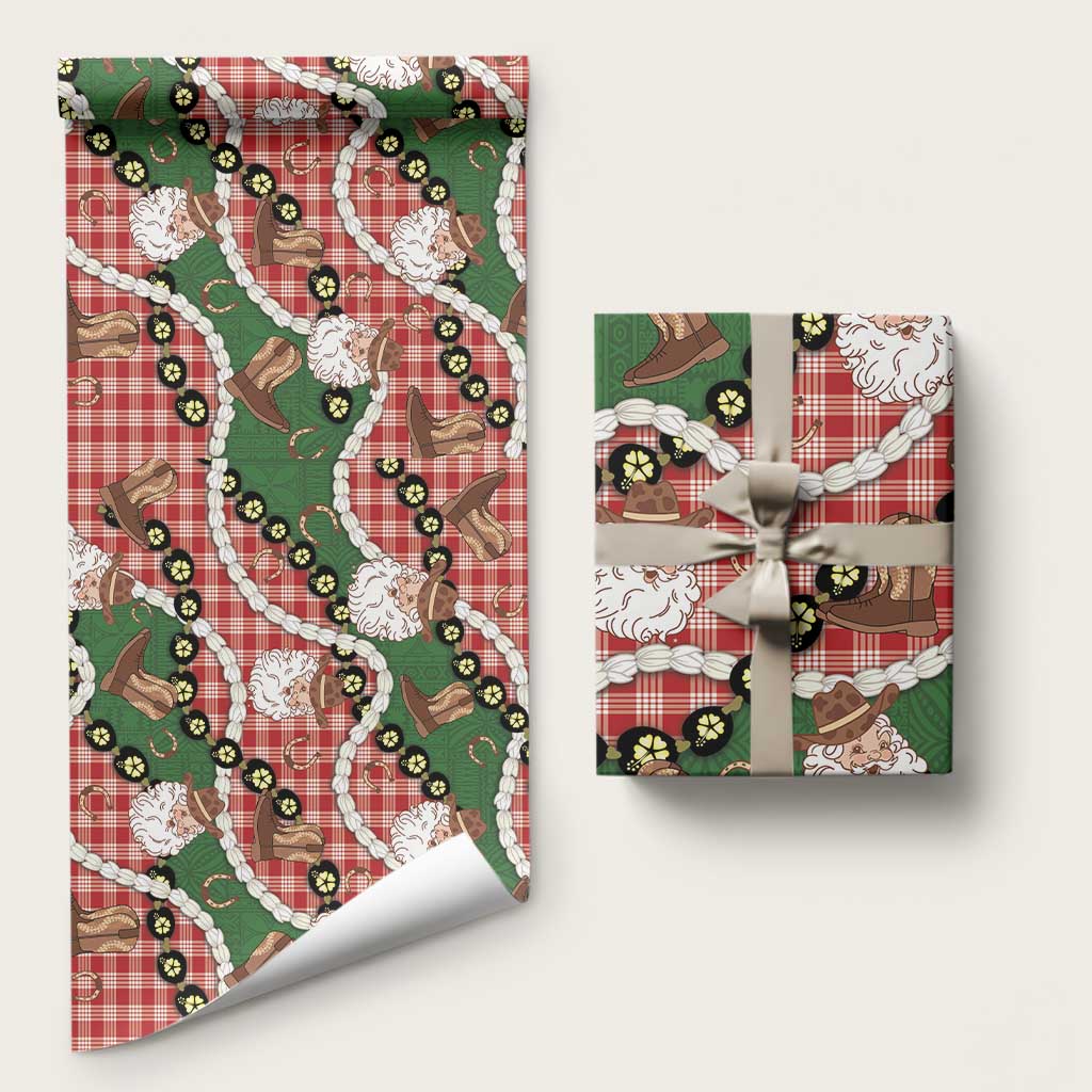 Cowboy Hawaii Mele Kalikimaka Wrapping Paper Paniolo Kukui Nut Pikake Lei Red Version - Polynesian Pride
