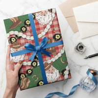 Cowboy Hawaii Mele Kalikimaka Wrapping Paper Paniolo Kukui Nut Pikake Lei Red Version - Polynesian Pride