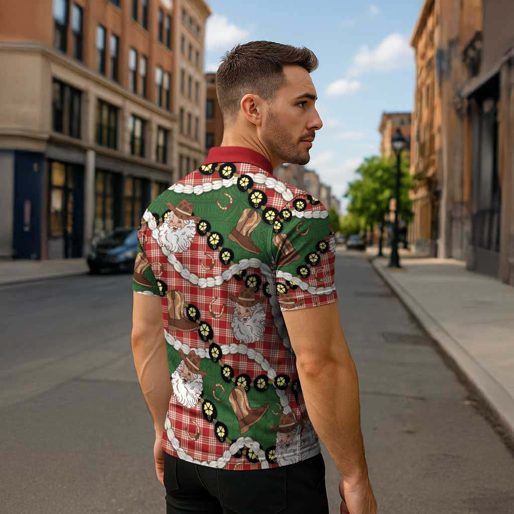 Cowboy Hawaii Mele Kalikimaka Zipper Polo Shirt Paniolo Kukui Nut Pikake Lei Red Version - Polynesian Pride