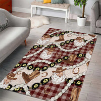 Cowboy Hawaii Mele Kalikimaka Area Rug Paniolo Kukui Nut Pikake Lei Burgundy Version - Polynesian Pride