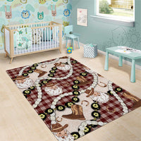 Cowboy Hawaii Mele Kalikimaka Area Rug Paniolo Kukui Nut Pikake Lei Burgundy Version - Polynesian Pride