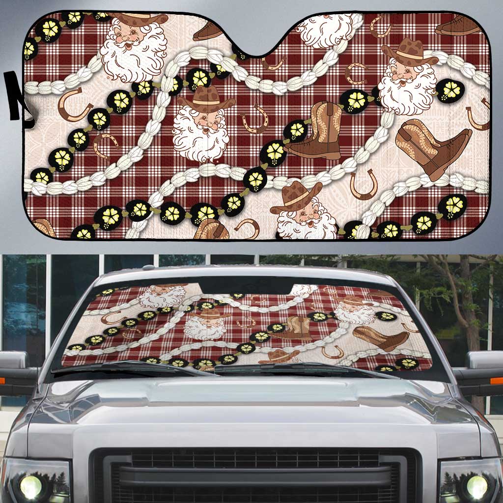 Cowboy Hawaii Mele Kalikimaka Auto Sun Shade Paniolo Kukui Nut Pikake Lei Burgundy Version - Polynesian Pride