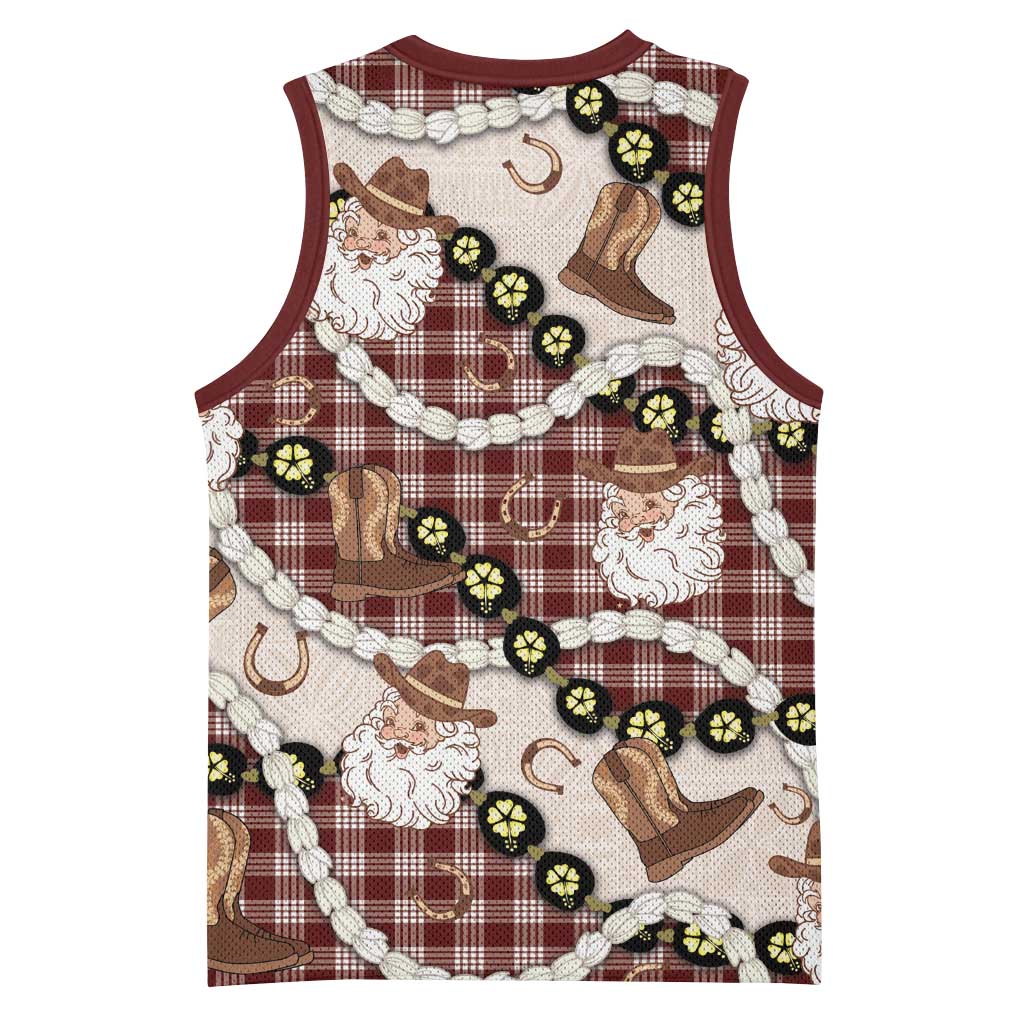 Cowboy Hawaii Mele Kalikimaka Basketball Jersey Paniolo Kukui Nut Pikake Lei Burgundy Version - Polynesian Pride