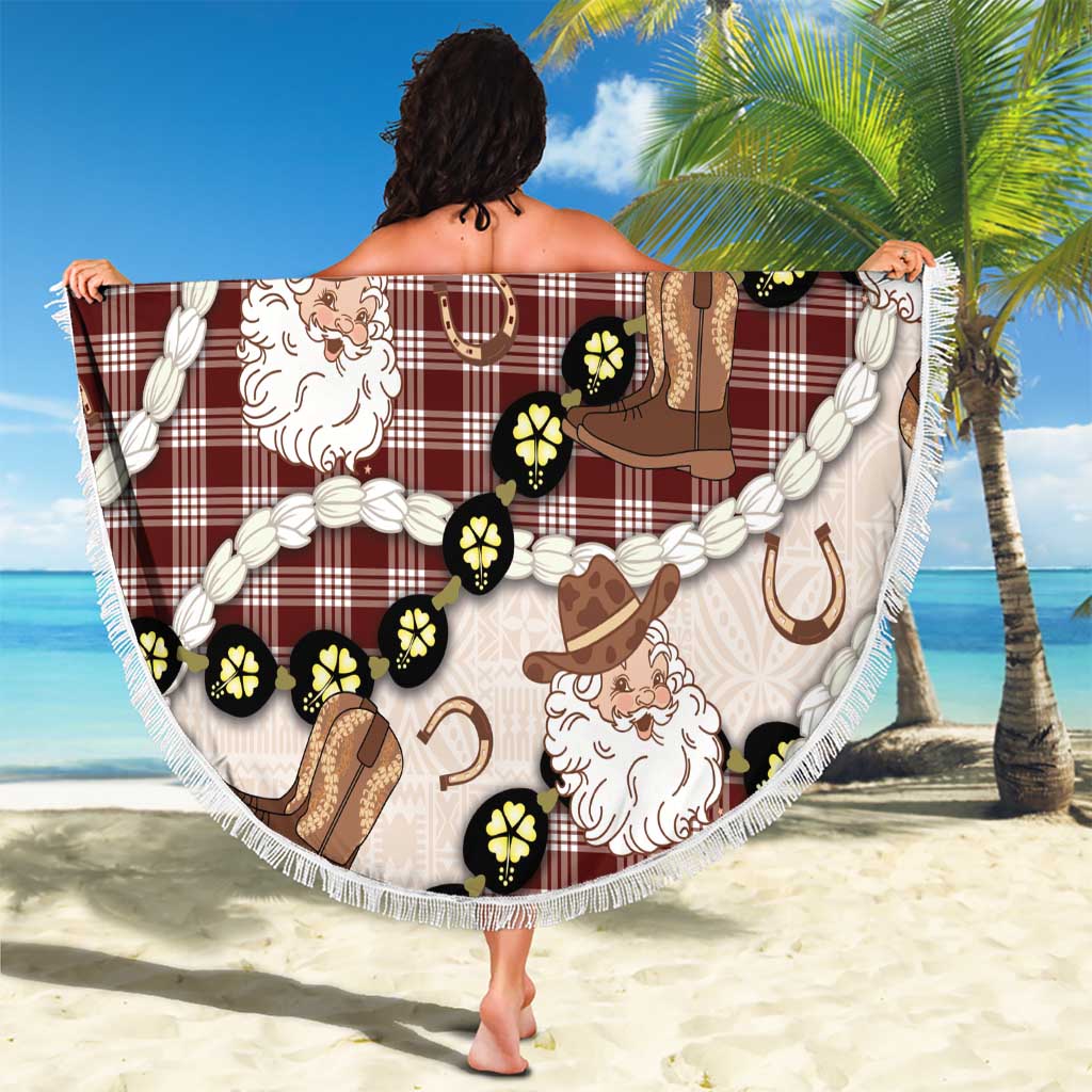 Cowboy Hawaii Mele Kalikimaka Beach Blanket Paniolo Kukui Nut Pikake Lei Burgundy Version - Polynesian Pride