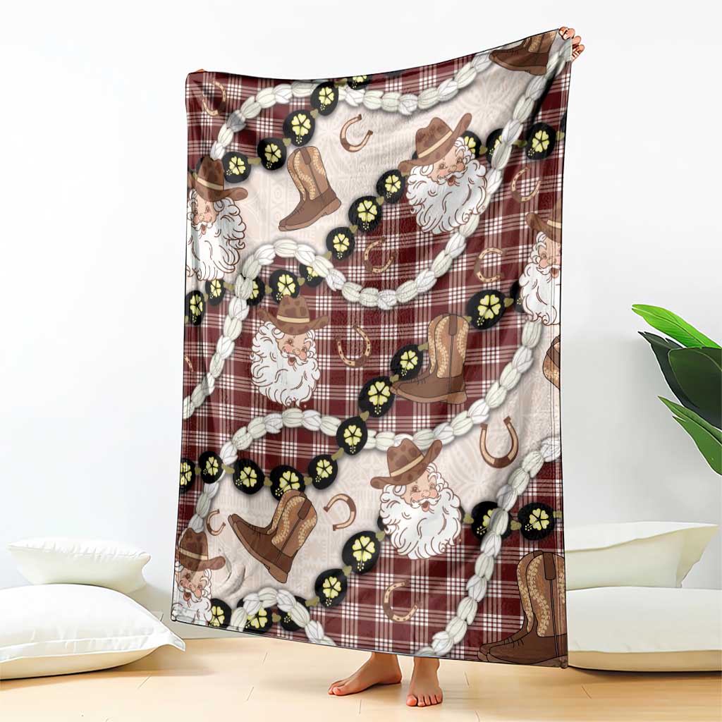 Cowboy Hawaii Mele Kalikimaka Blanket Paniolo Kukui Nut Pikake Lei Burgundy Version - Polynesian Pride