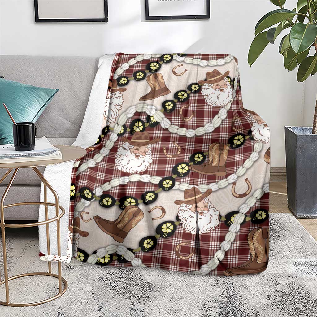 Cowboy Hawaii Mele Kalikimaka Blanket Paniolo Kukui Nut Pikake Lei Burgundy Version - Polynesian Pride