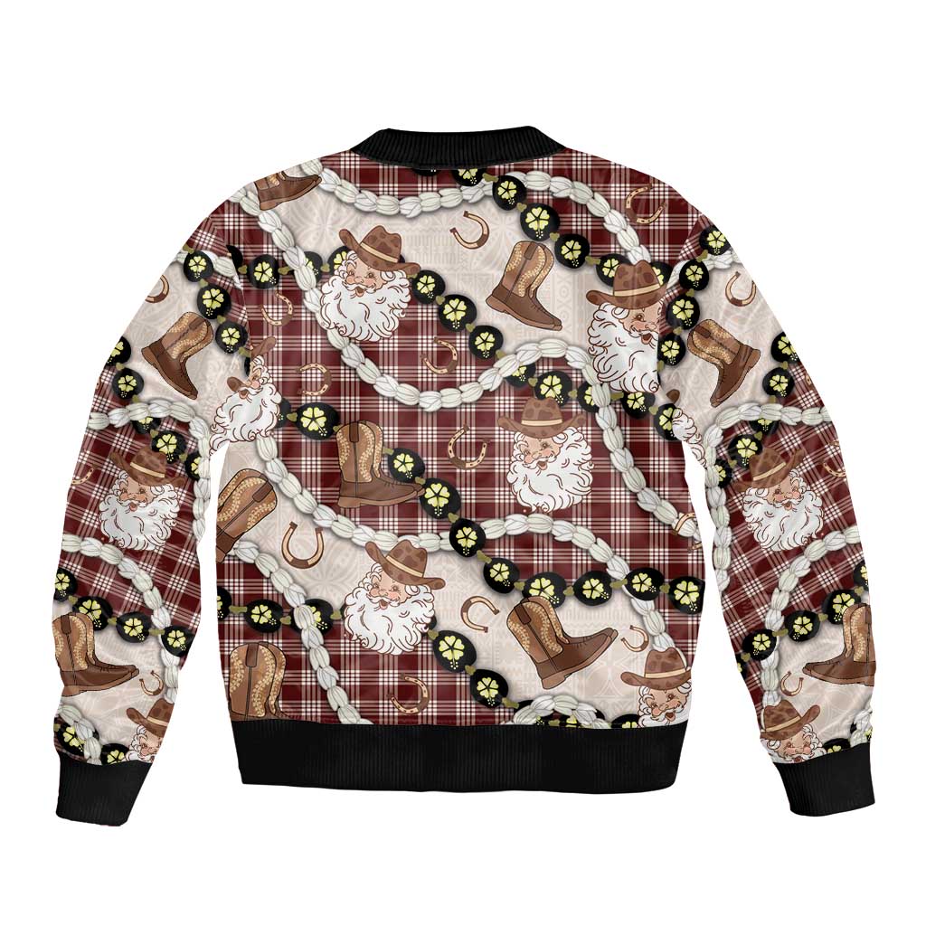 Cowboy Hawaii Mele Kalikimaka Bomber Jacket Paniolo Kukui Nut Pikake Lei Burgundy Version - Polynesian Pride