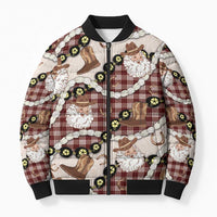Cowboy Hawaii Mele Kalikimaka Bomber Puffer Jacket Paniolo Kukui Nut Pikake Lei Burgundy Version - Polynesian Pride