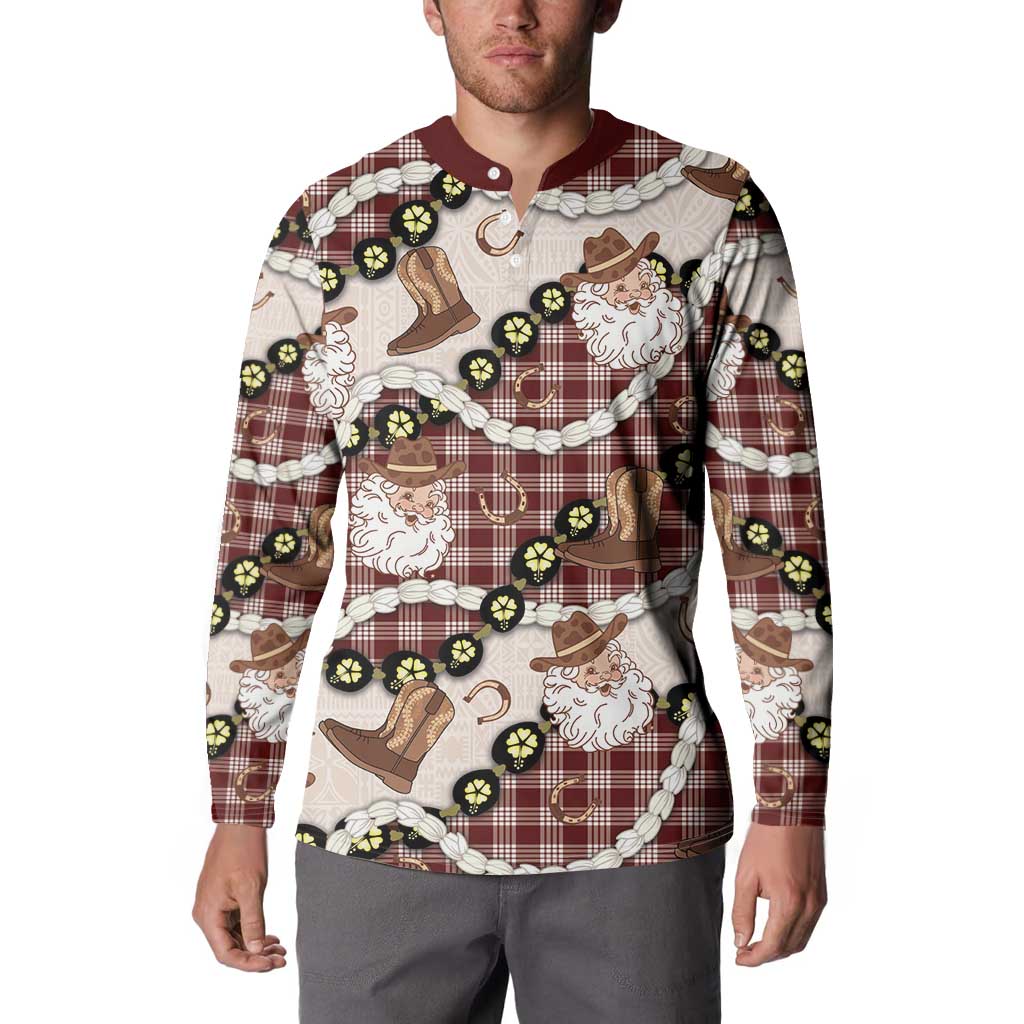 Cowboy Hawaii Mele Kalikimaka Button Sweatshirt Paniolo Kukui Nut Pikake Lei Burgundy Version - Polynesian Pride