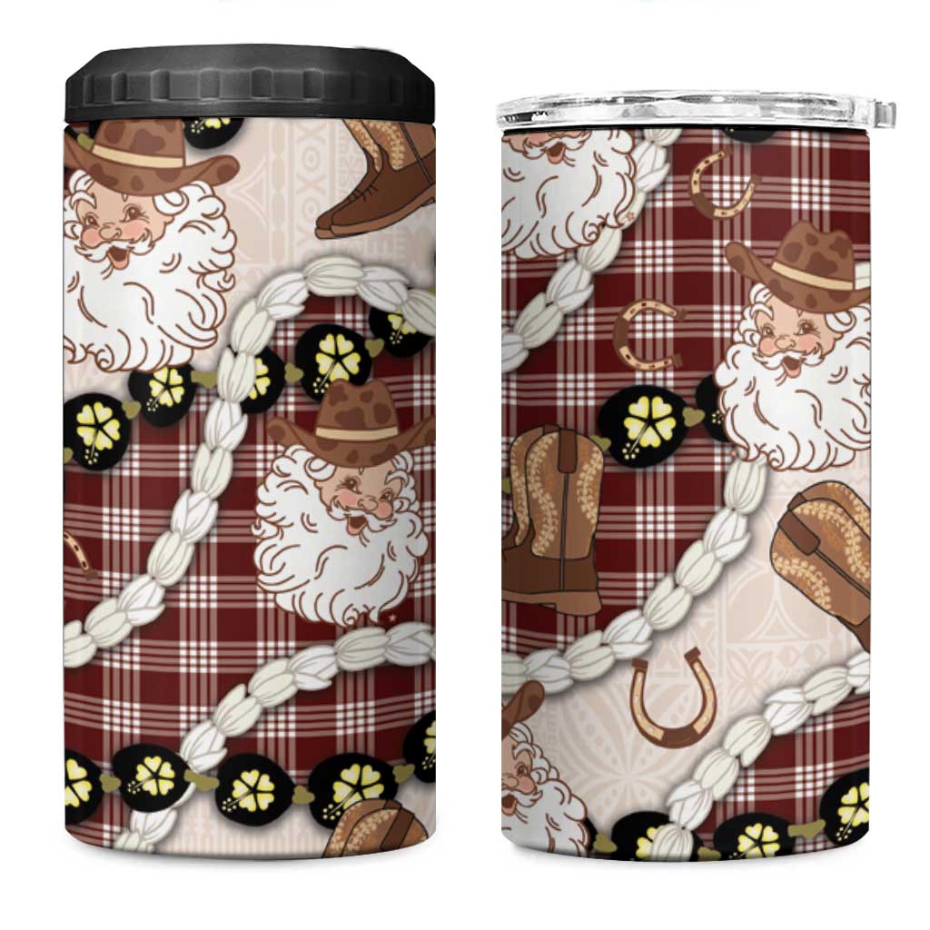 Cowboy Hawaii Mele Kalikimaka 4 in 1 Can Cooler Tumbler Paniolo Kukui Nut Pikake Lei Burgundy Version - Polynesian Pride