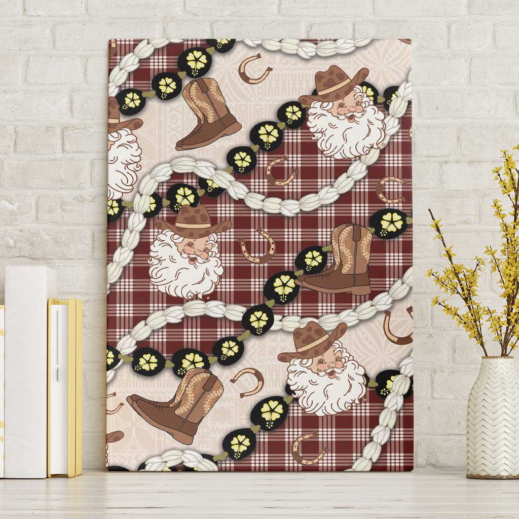 Cowboy Hawaii Mele Kalikimaka Canvas Wall Art Paniolo Kukui Nut Pikake Lei Burgundy Version LT14 Without Frame Burgundy - Polynesian Pride