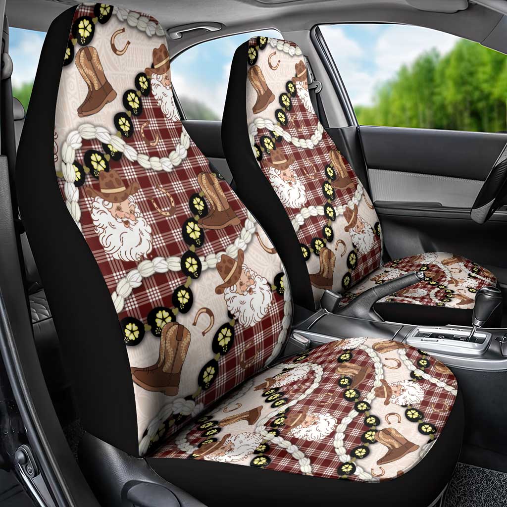 Cowboy Hawaii Mele Kalikimaka Car Seat Cover Paniolo Kukui Nut Pikake Lei Burgundy Version - Polynesian Pride