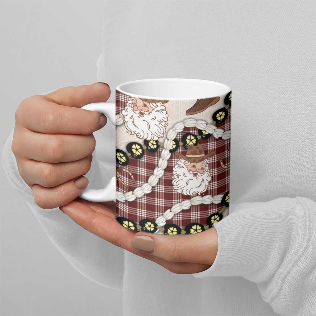 Cowboy Hawaii Mele Kalikimaka Ceramic Mug Paniolo Kukui Nut Pikake Lei Burgundy Version - Polynesian Pride