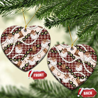 Cowboy Hawaii Mele Kalikimaka Ceramic Ornament Paniolo Kukui Nut Pikake Lei Burgundy Version - Polynesian Pride