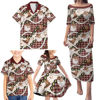 Cowboy Hawaii Mele Kalikimaka Family Matching Puletasi and Hawaiian Shirt Paniolo Kukui Nut Pikake Lei Burgundy Version - Polynesian Pride