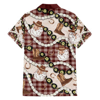 Cowboy Hawaii Mele Kalikimaka Family Matching Short Sleeve Bodycon Dress and Hawaiian Shirt Paniolo Kukui Nut Pikake Lei Burgundy Version - Polynesian Pride