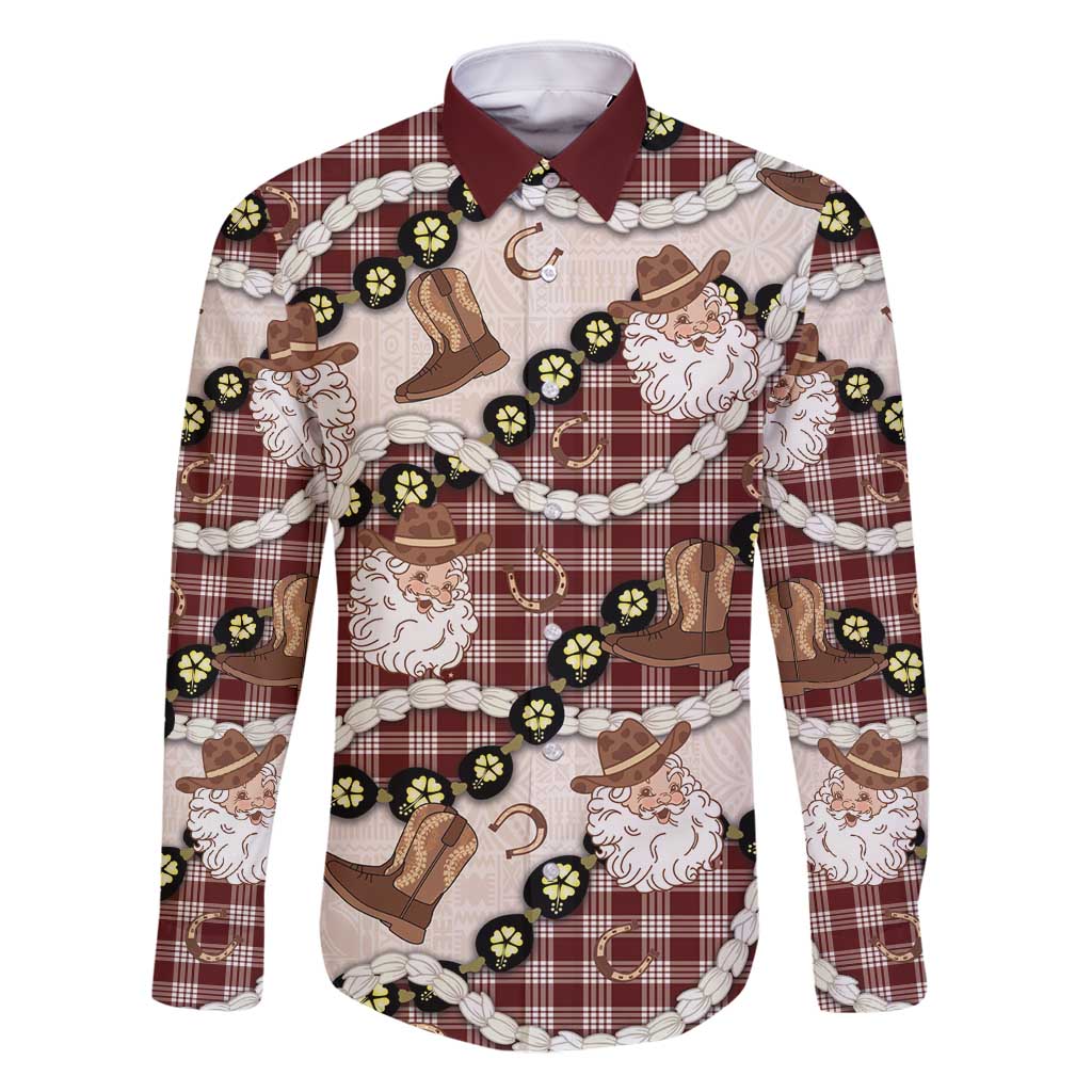 Cowboy Hawaii Mele Kalikimaka Family Matching Summer Maxi Dress and Hawaiian Shirt Paniolo Kukui Nut Pikake Lei Burgundy Version - Polynesian Pride