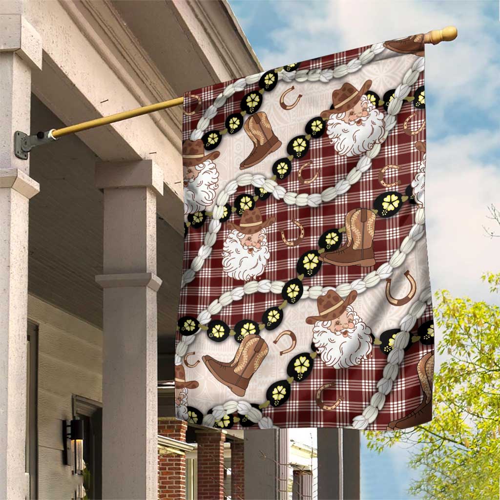 Cowboy Hawaii Mele Kalikimaka Garden Flag Paniolo Kukui Nut Pikake Lei Burgundy Version LT14 House Flag Burgundy - Polynesian Pride